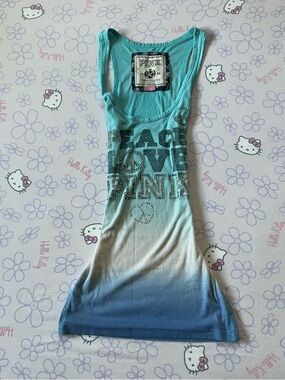 Rare Victoria's Secret PINK Teal Mcbling Vintage Fade Ribbed Tank